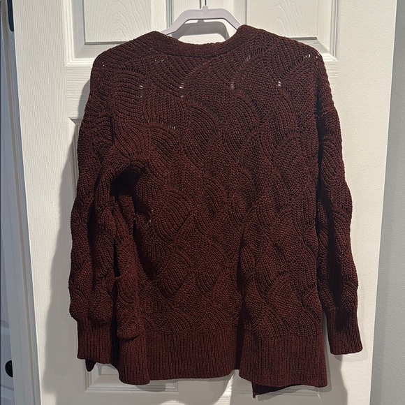 Cable Knit Cardigan Sweater - Burgundy - Picture 3 of 4